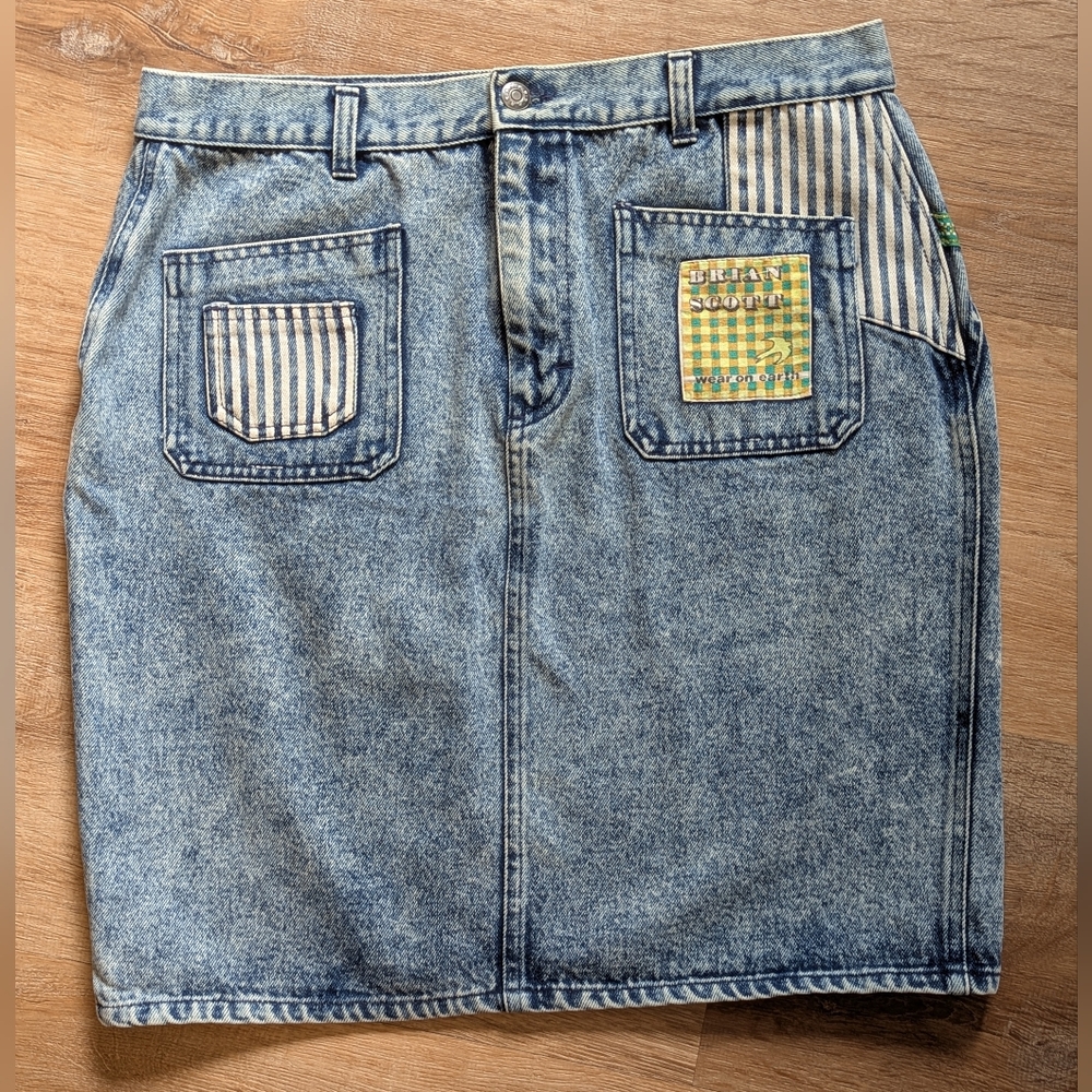 Vintage 80s Acid Wash Denim Patchwork Skirt